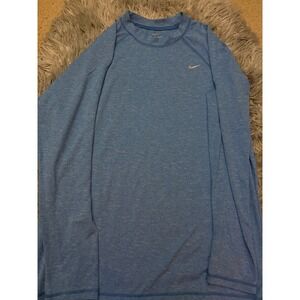 Nike Dri-Fit Men's M Long Sleeve Training Shirt Blue Heather Stretch Athletic